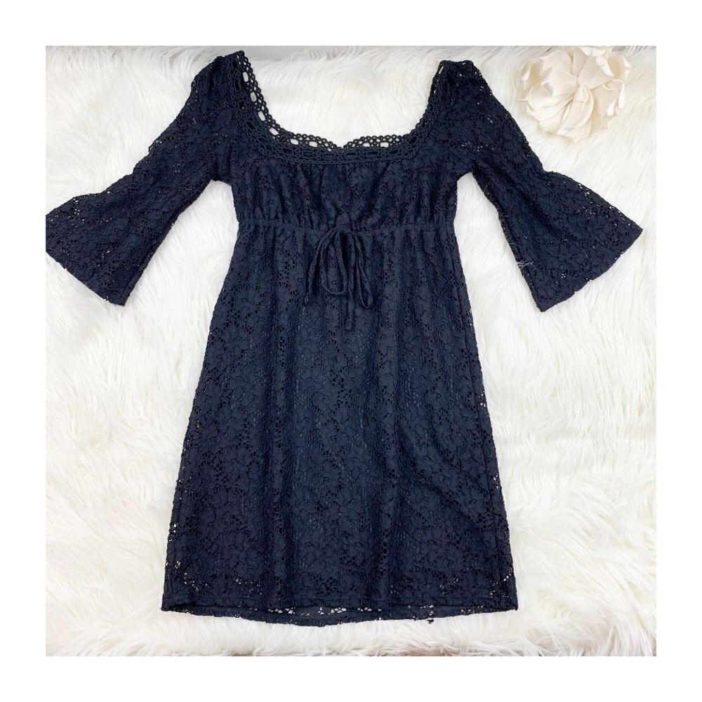 Laundry by Shelli Segal Bell Sleeve Lace/Crochet Babydoll/Mini Dress Size XS
